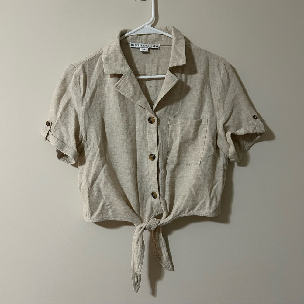 HYFVE Tan Button-Down Tie-Front Shirt